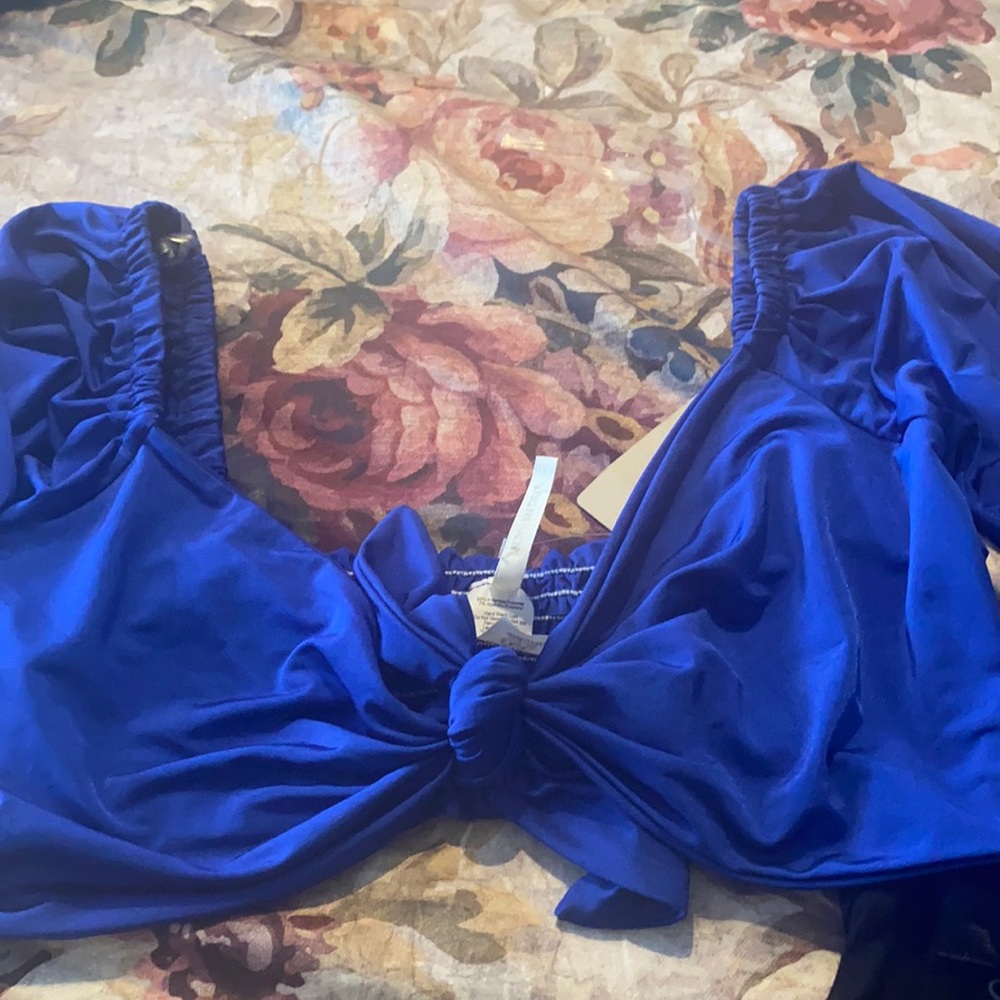 NWT blue crop top with tie front